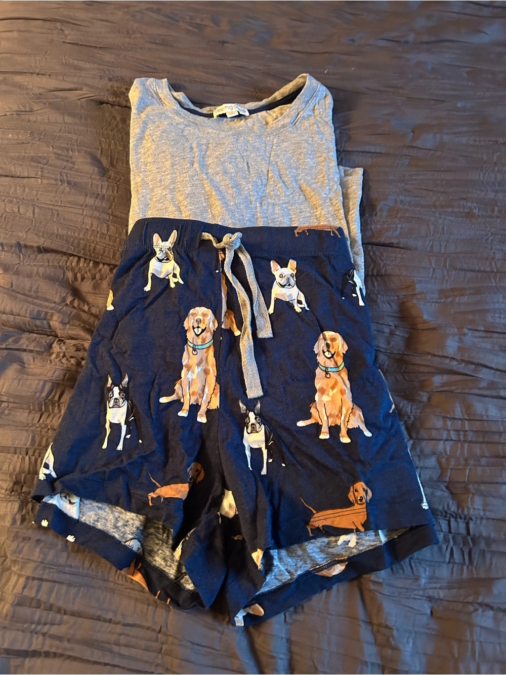Seeing Stars Navy Drawstring Lounge shorts with Dog Print